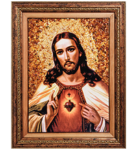 AMB-01/ 3 Икона «Иисус Христос» (с янтарной крошкой) пласт.рамка H-37см